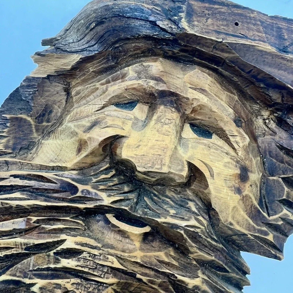 Vintage Artisan Real Wood Hand Carved Old Man Wall Hangings Set of 2 Bearded